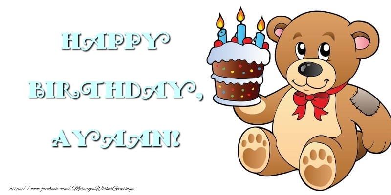 Greetings Cards for kids - Bear & Cake | Happy Birthday, Ayaan