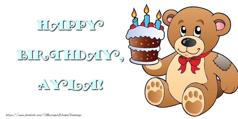 Greetings Cards for kids - Bear & Cake | Happy Birthday, Ayla