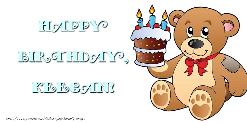 Greetings Cards for kids - Bear & Cake | Happy Birthday, Keegan