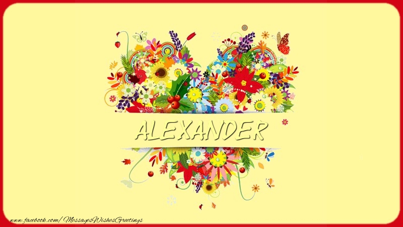  Greetings Cards for Love - Flowers & Hearts | Name on my heart Alexander