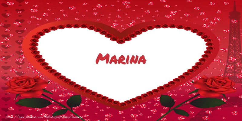 Greetings Cards for Love - Hearts | Name in heart  Marina