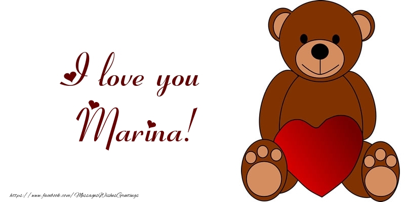 Greetings Cards for Love - Bear & Hearts | I love you Marina!