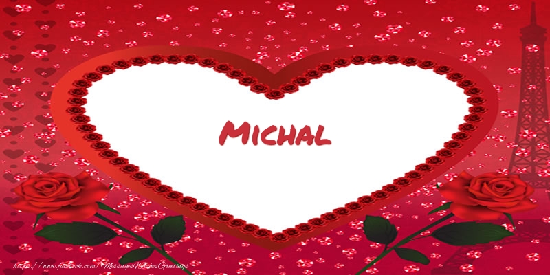 Greetings Cards for Love - Hearts | Name in heart  Michal