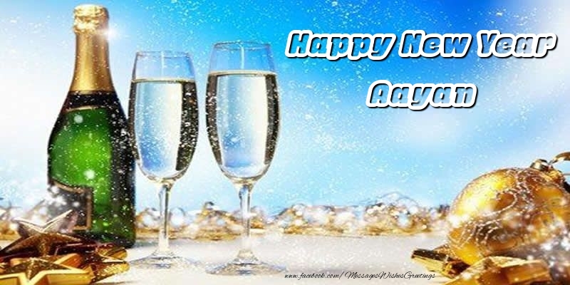  Greetings Cards for New Year - Champagne & Christmas Decoration | Happy New Year Aayan