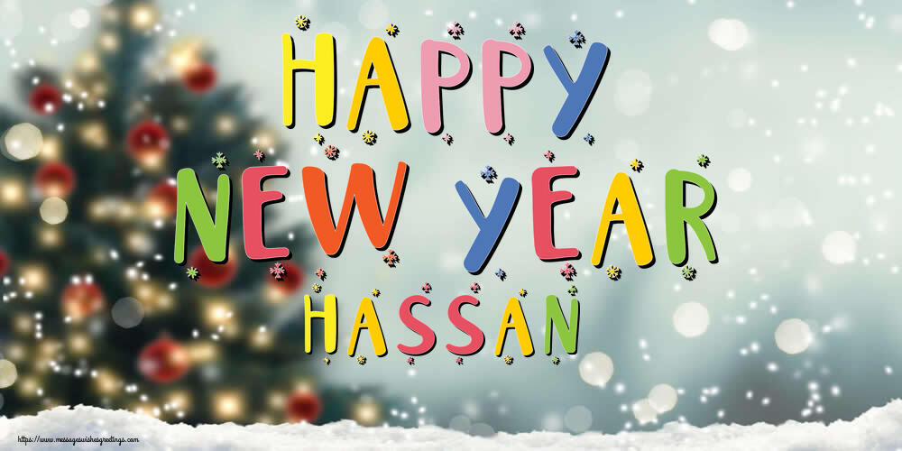 Greetings Cards for New Year - Christmas Tree | Happy New Year Hassan!