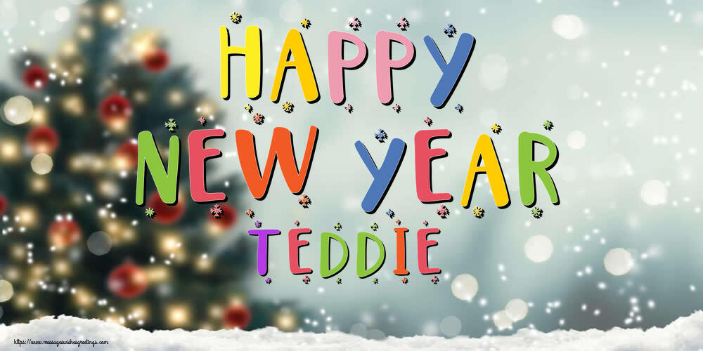  Greetings Cards for New Year - Christmas Tree | Happy New Year Teddie!